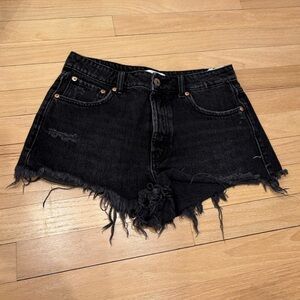 ZARA Women’s Black Distressed Denim Shorts